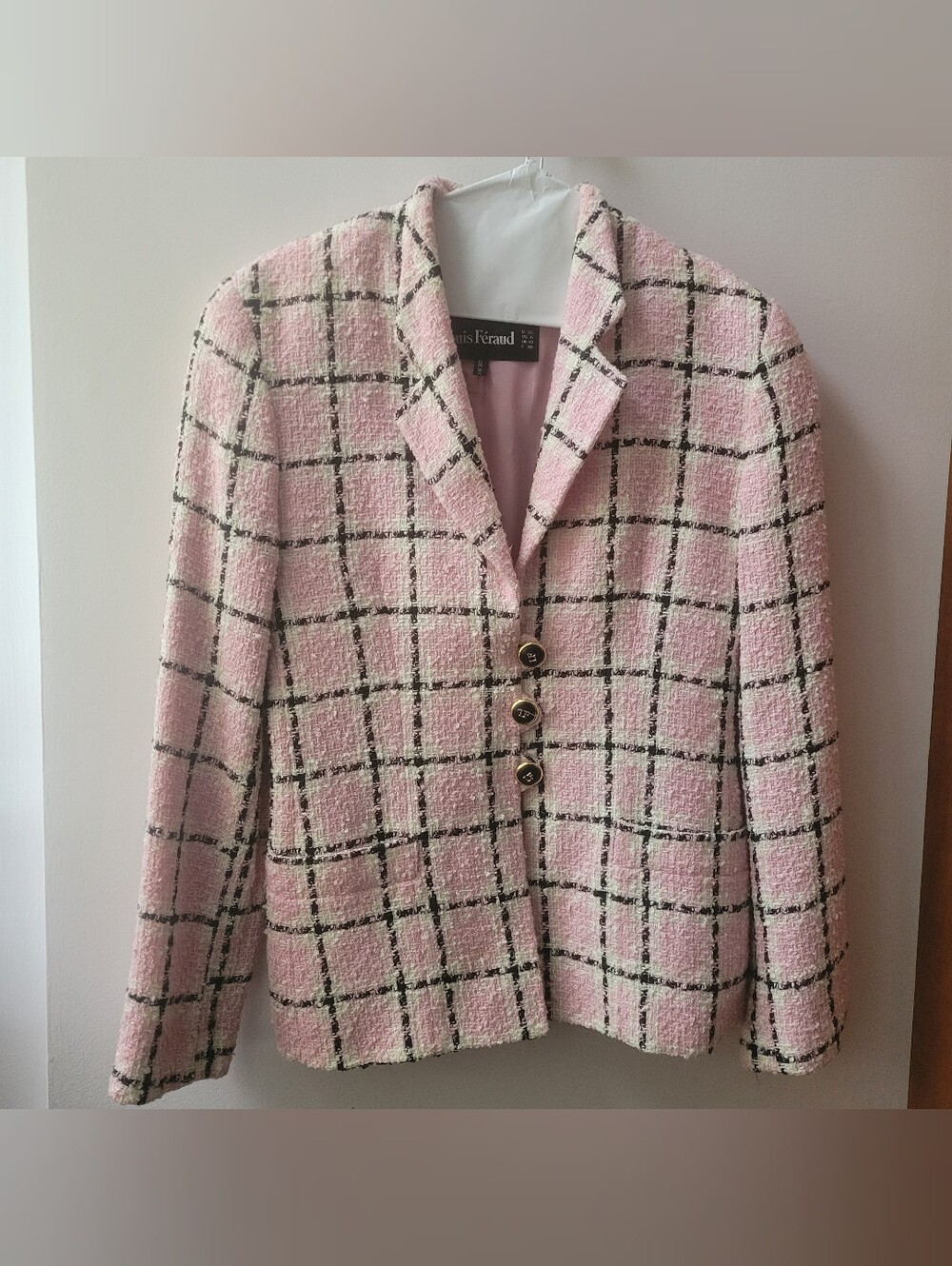 VINTAGE Louis Feraud Plaid Blazer in Pink & Black US 6